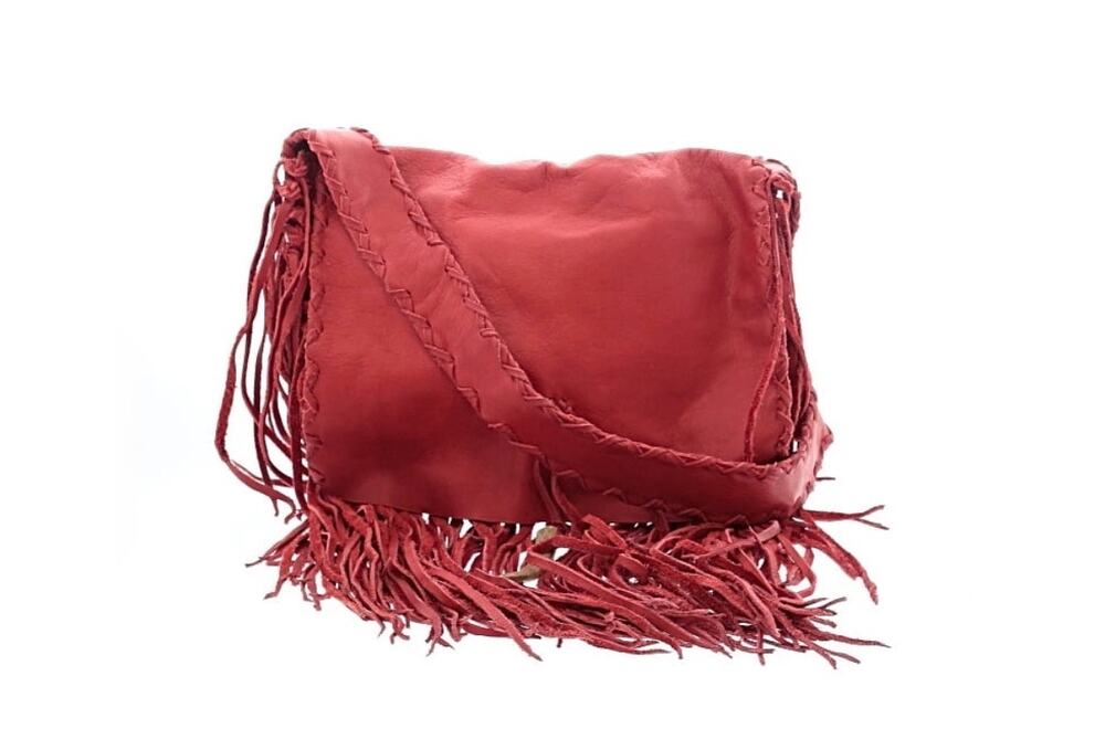 Western Boho Fringed red leather handbag, soft leather bag